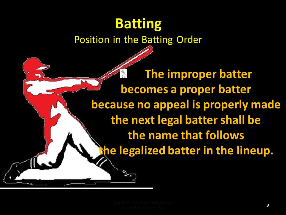 Batting The improper batter becomes a proper batter