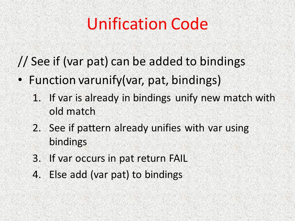 Unification Code // See if (var pat) can be added to bindings