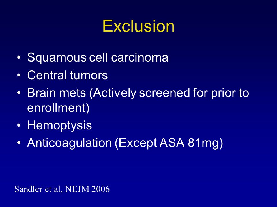 Exclusion Squamous cell carcinoma Central tumors