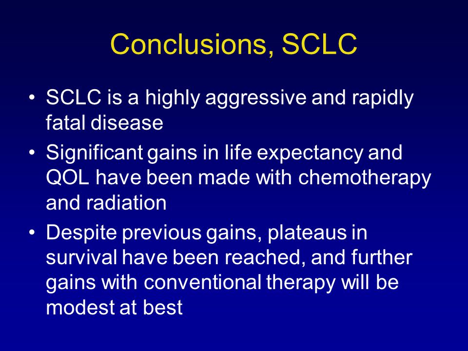 Conclusions, SCLC SCLC is a highly aggressive and rapidly fatal disease.
