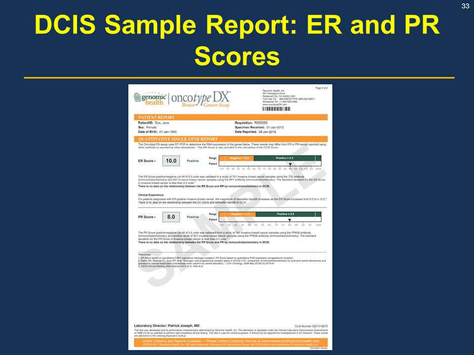 DCIS Sample Report: ER and PR Scores