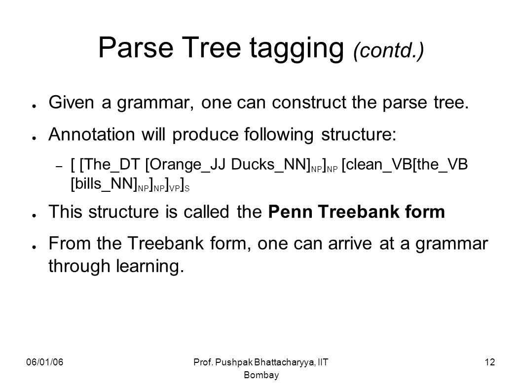 Parse Tree tagging (contd.)