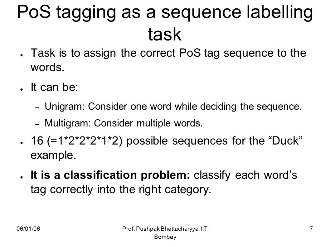 PoS tagging as a sequence labelling task