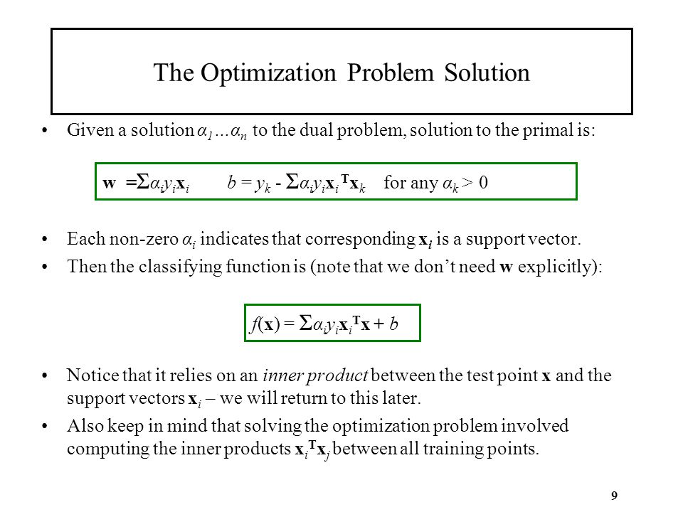 The Optimization Problem Solution