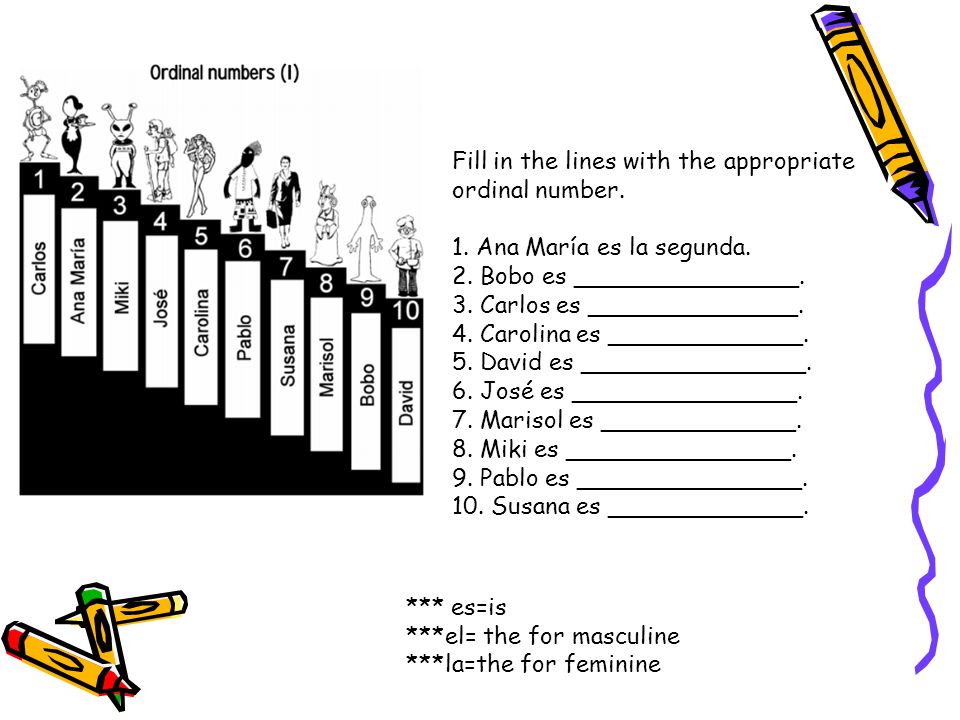 Fill in the lines with the appropriate ordinal number.