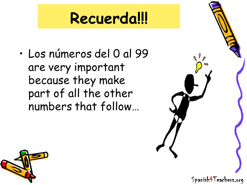 Recuerda!!! Los números del 0 al 99 are very important because they make part of all the other numbers that follow…