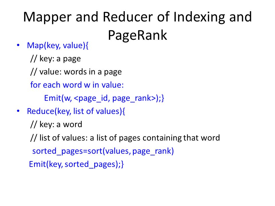 Mapper and Reducer of Indexing and PageRank