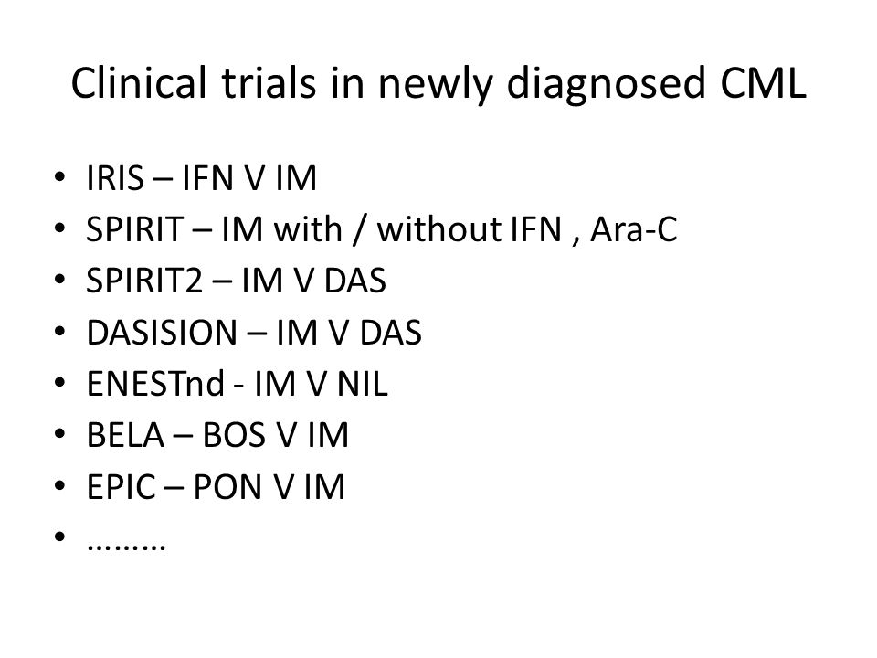 Clinical trials in newly diagnosed CML