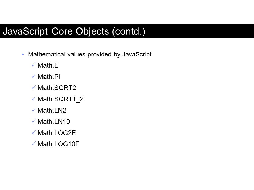 JavaScript Core Objects (contd.)