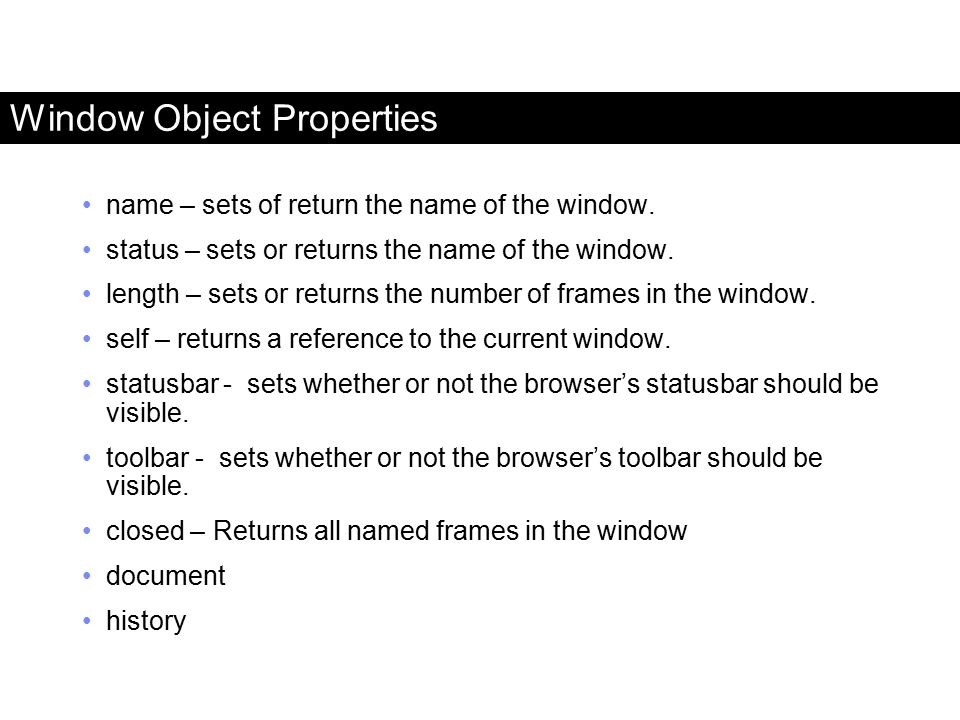 Window Object Properties