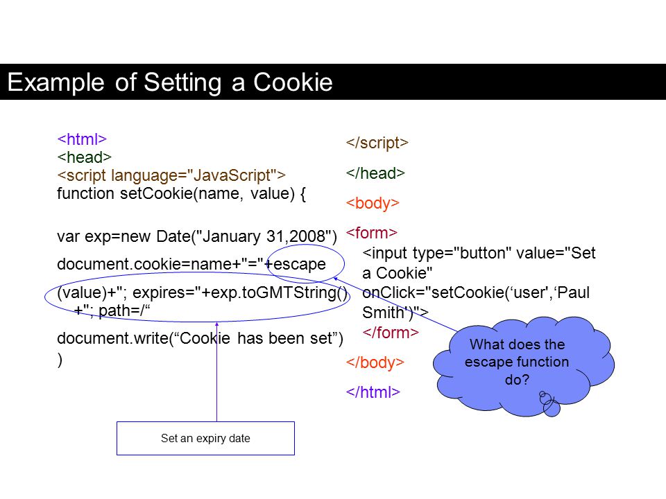Example of Setting a Cookie