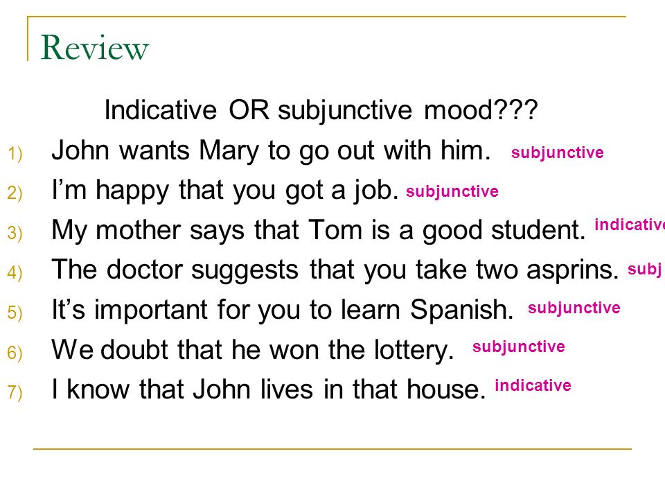 Indicative OR subjunctive mood