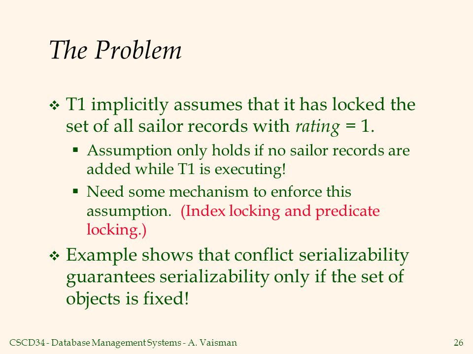 The Problem T1 implicitly assumes that it has locked the set of all sailor records with rating = 1.