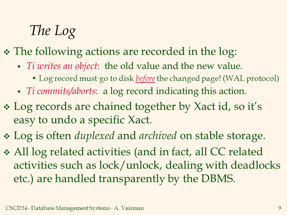 The Log The following actions are recorded in the log: