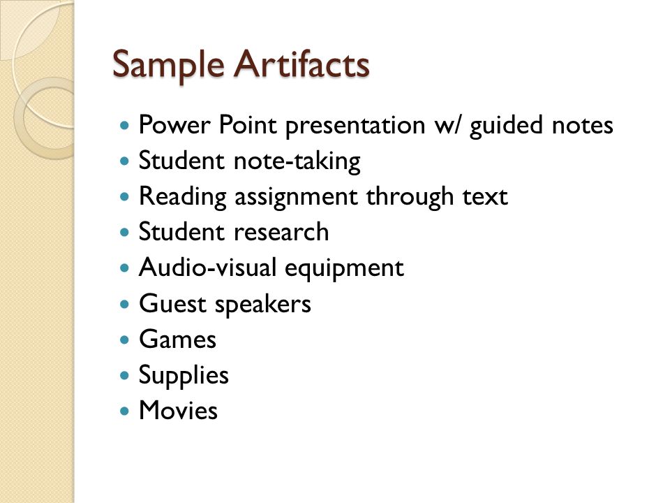 Sample Artifacts Power Point presentation w/ guided notes