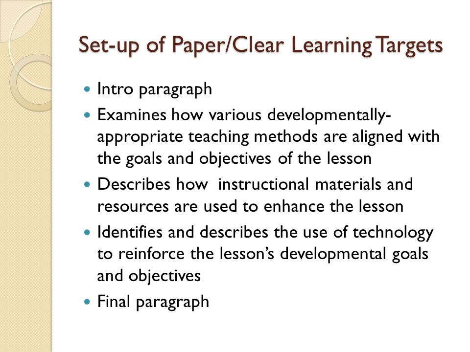 Set-up of Paper/Clear Learning Targets