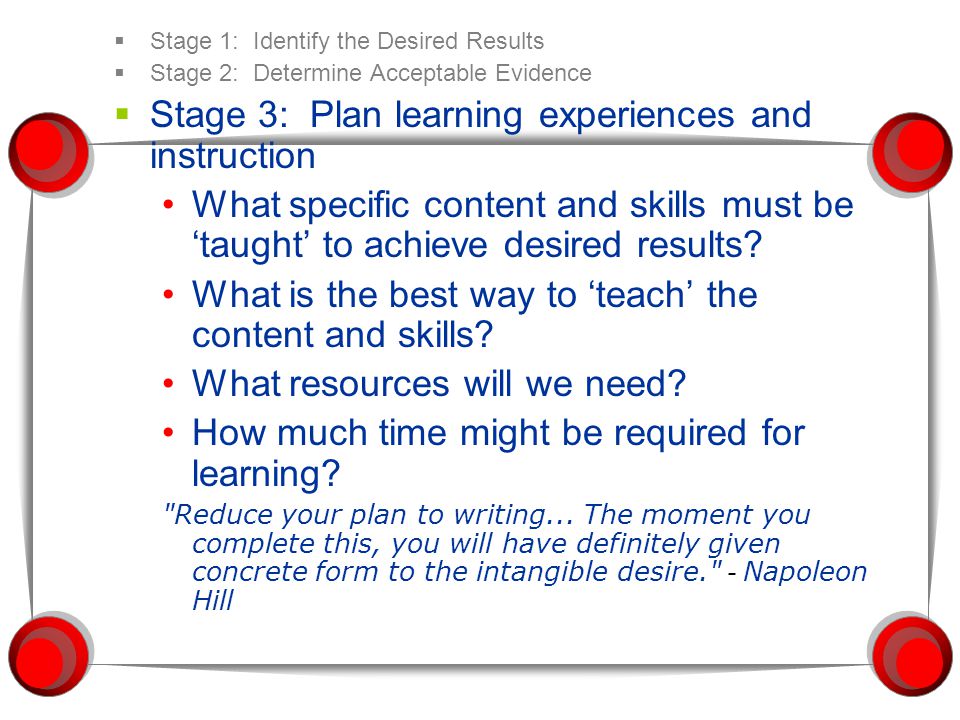 Stage 3: Plan learning experiences and instruction