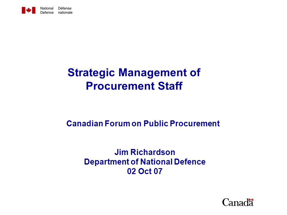 Outline Profile of the DND procurement community Demands and pressures