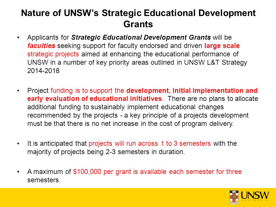 Nature of UNSW’s Strategic Educational Development Grants