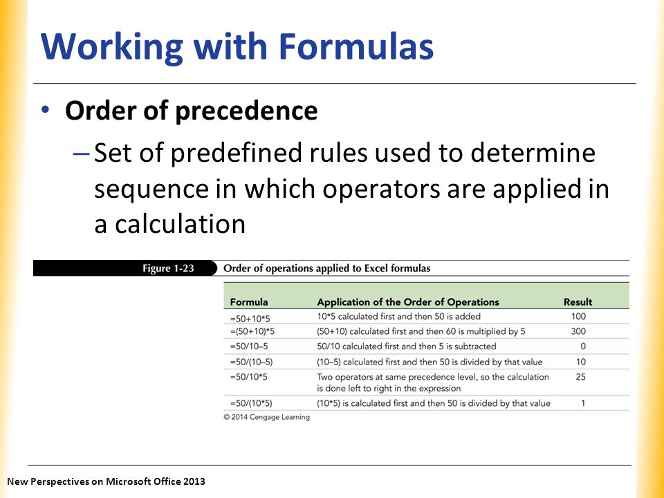Working with Formulas Order of precedence