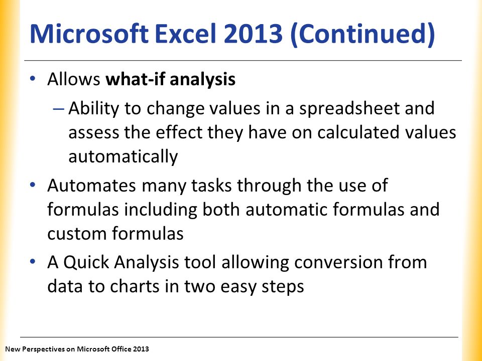 Microsoft Excel 2013 (Continued)