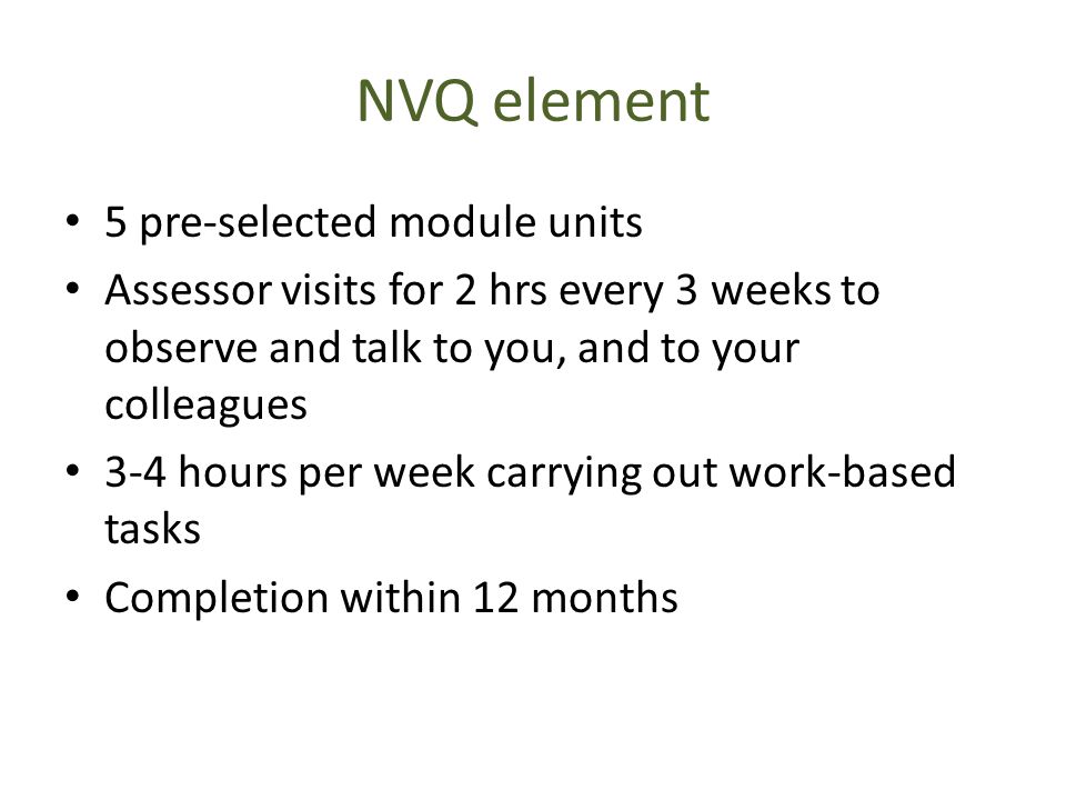 NVQ element 5 pre-selected module units