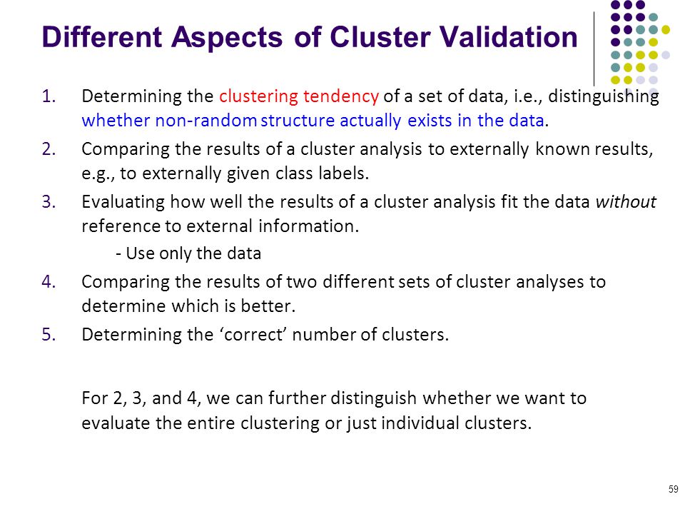 Different Aspects of Cluster Validation
