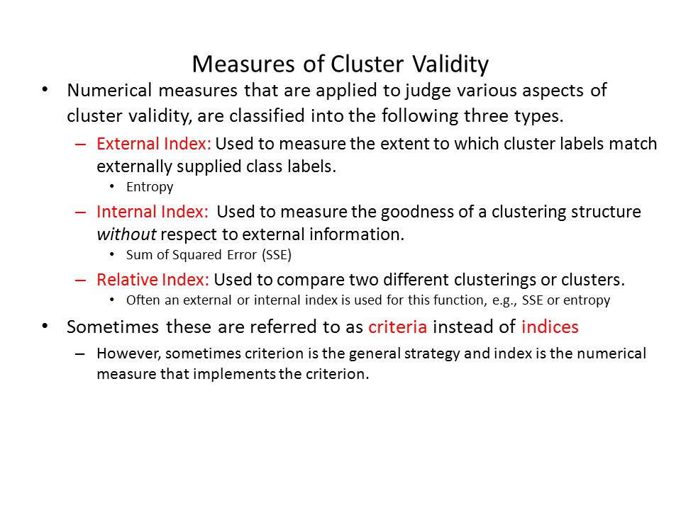 Measures of Cluster Validity