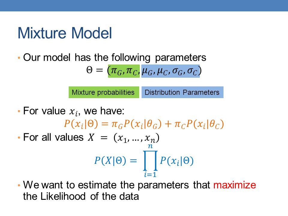 Mixture Model Our model has the following parameters
