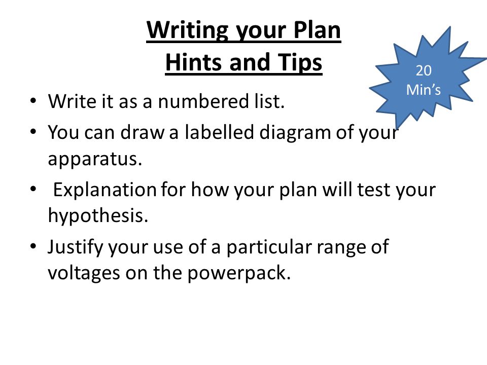 Writing your Plan Hints and Tips