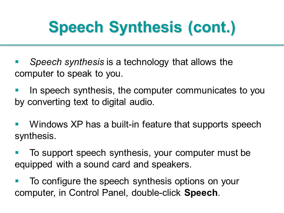 Speech Synthesis (cont.)