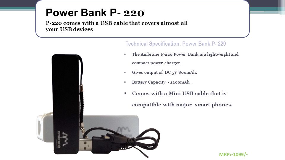Power Bank P- 220 Technical Specification: Power Bank P- 220