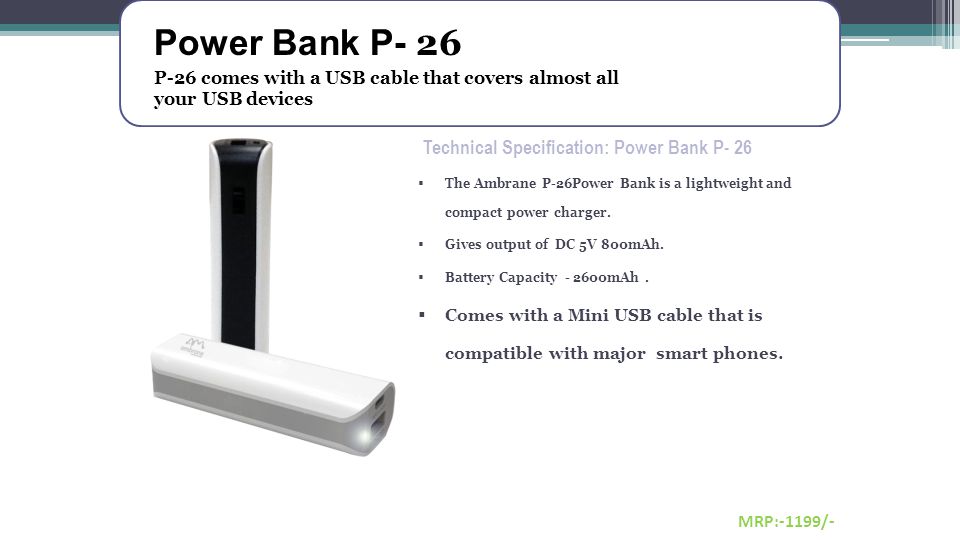 Power Bank P- 26 Technical Specification: Power Bank P- 26