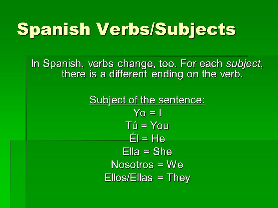 Spanish Verbs/Subjects