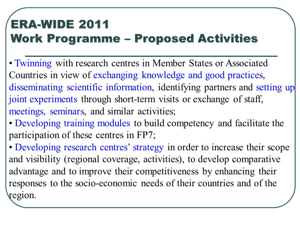 Work Programme – Proposed Activities