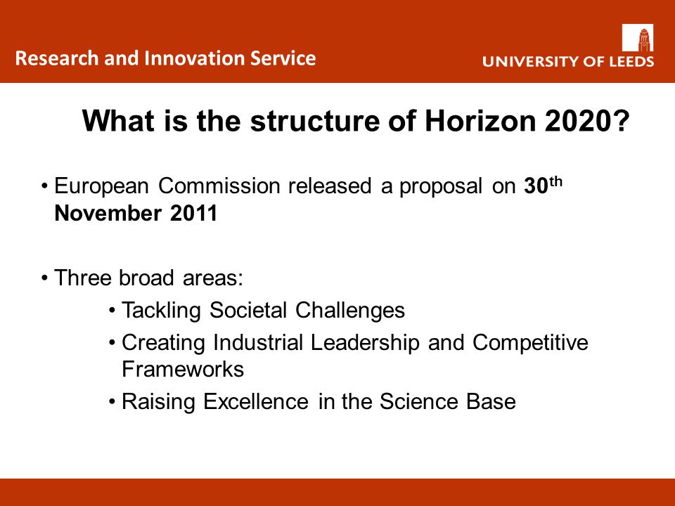 What is the structure of Horizon 2020