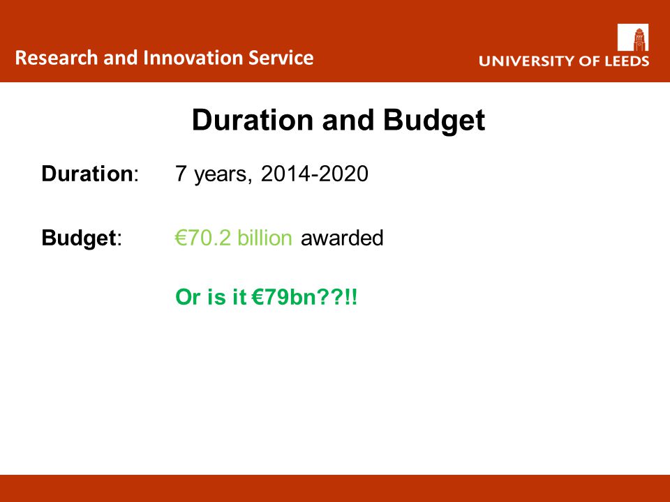 Duration and Budget Research and Innovation Service
