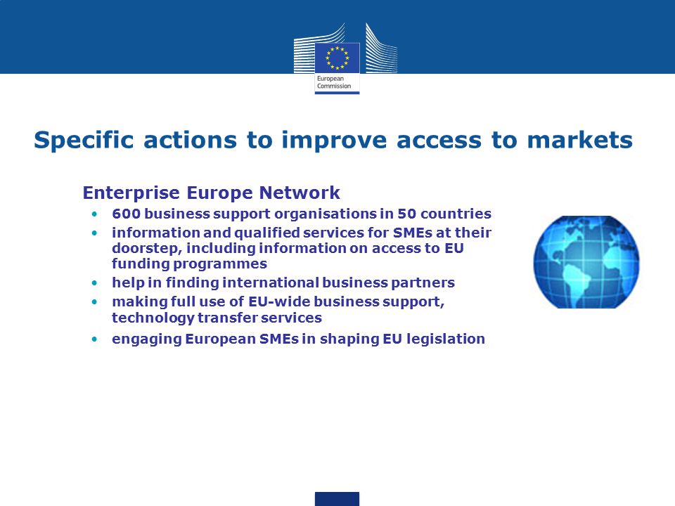 Specific actions to improve access to markets