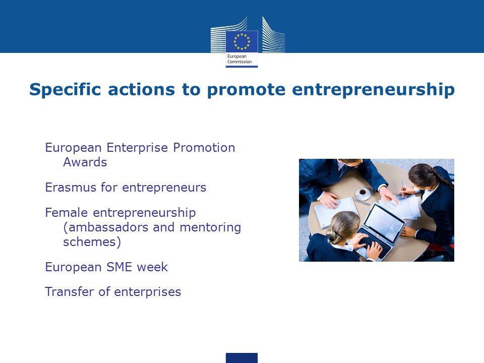 Specific actions to promote entrepreneurship