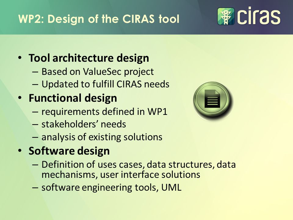 WP2: Design of the CIRAS tool