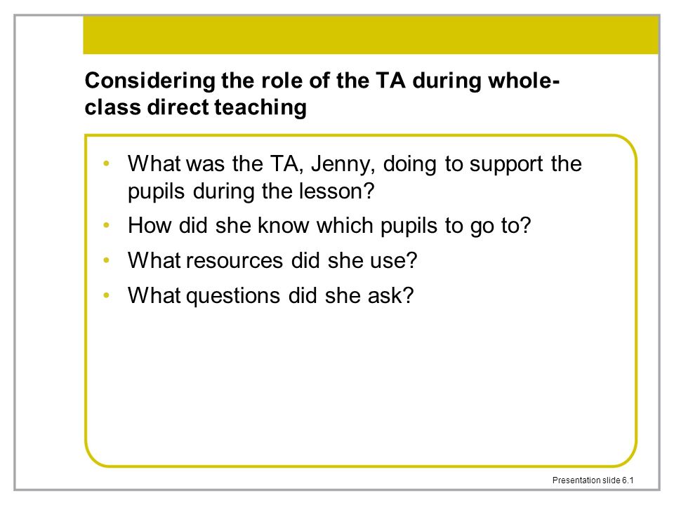 Considering the role of the TA during whole-class direct teaching