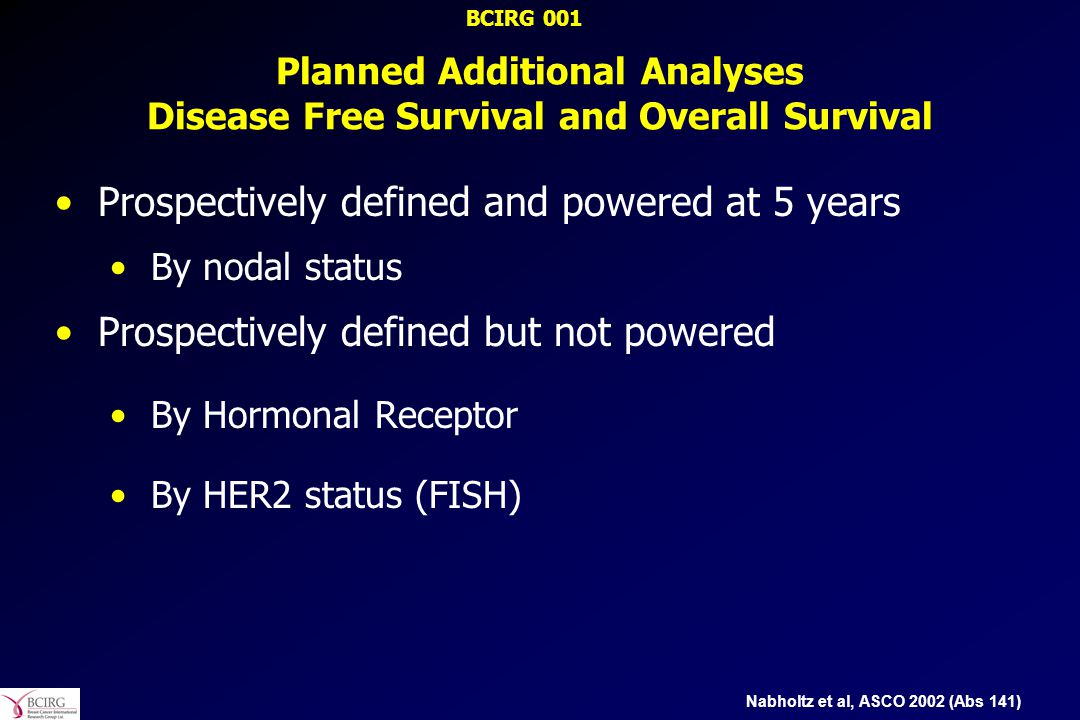 Planned Additional Analyses Disease Free Survival and Overall Survival
