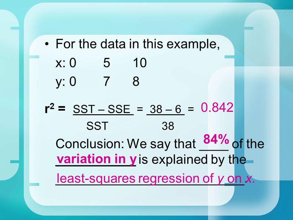 For the data in this example, x: y:
