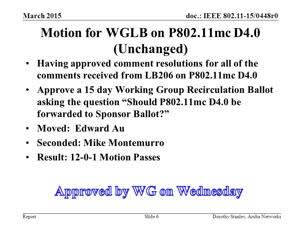 Motion for WGLB on P802.11mc D4.0 (Unchanged)