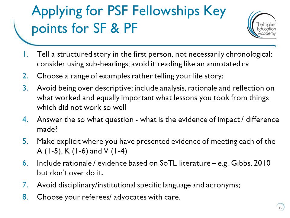 Applying for PSF Fellowships Key points for SF & PF