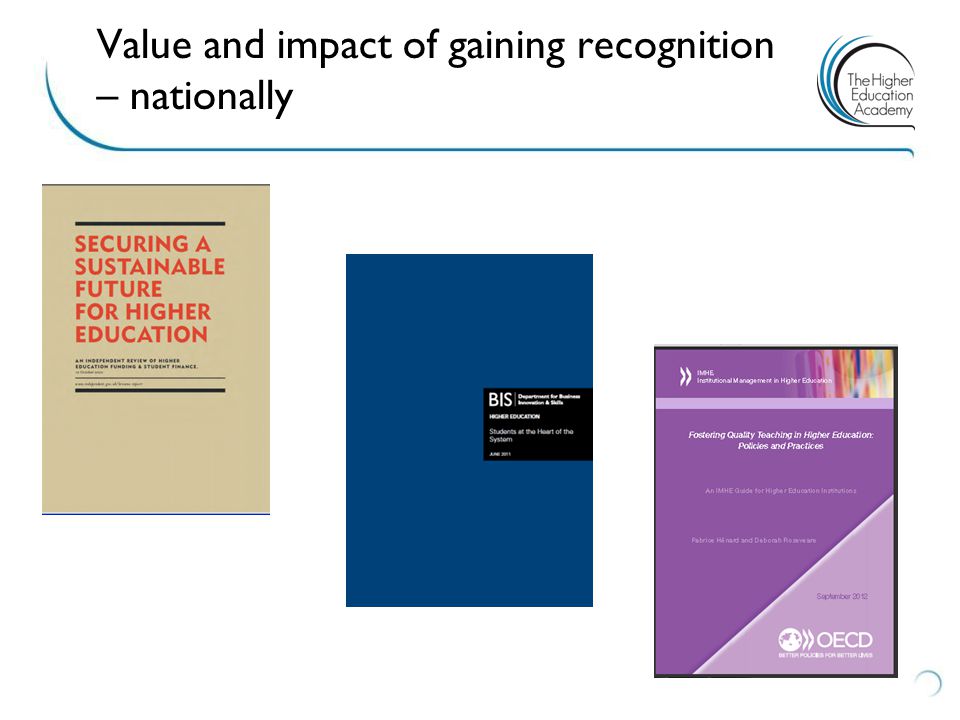 Value and impact of gaining recognition – nationally