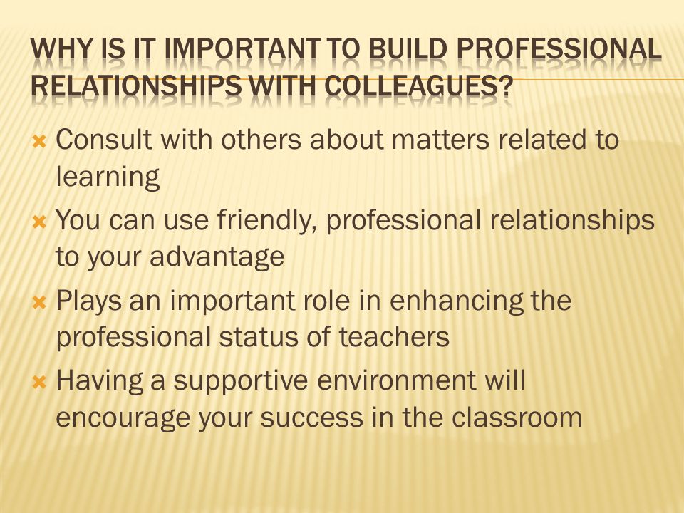 Why is it important to build professional relationships with colleagues