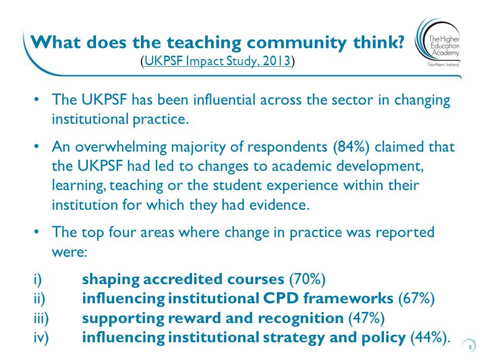 What does the teaching community think (UKPSF Impact Study, 2013)