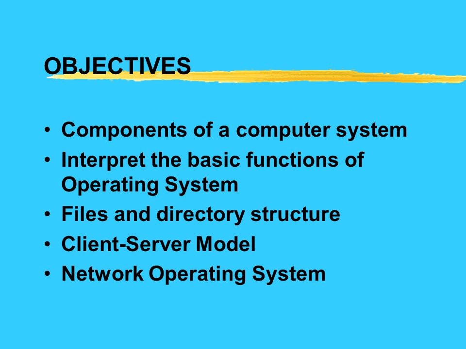 OBJECTIVES Components of a computer system