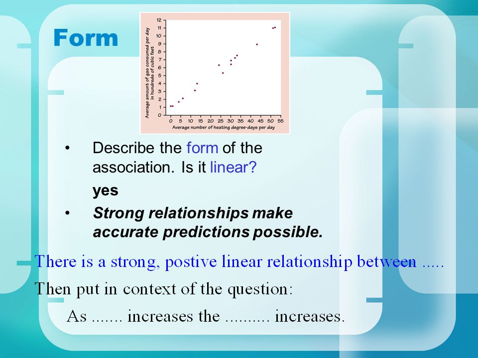 Form Describe the form of the association. Is it linear yes